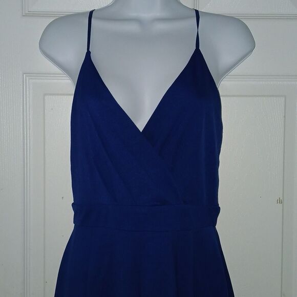 Trac royal blue high low open criss cross open back semi formal dress SZ L NWOT - Picture 3 of 9